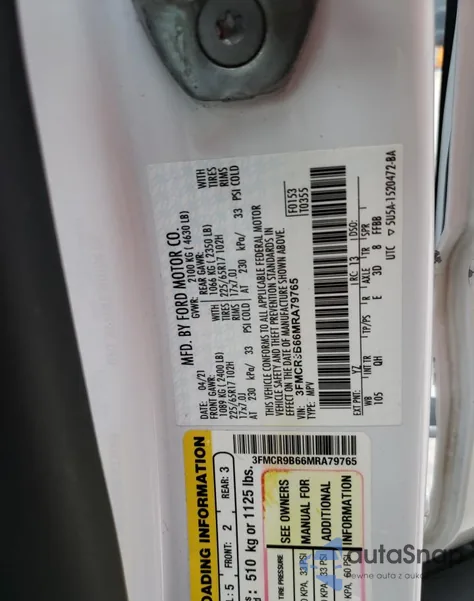 2021 Ford Bronco Sport Big Bend из США, поврежденный, VIN 3FMCR9B66MRA79765